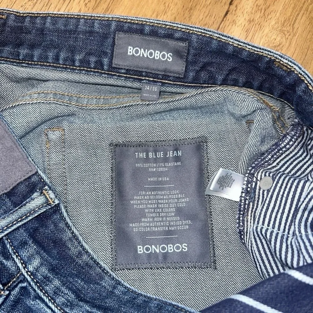 Bonobos Denim Men's Straight Leg Jeans - Size 34x36 Distressed Dark Wash